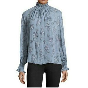 Rebecca Taylor Women's Floral Silk Blend Blouse Size 10 Light Blue